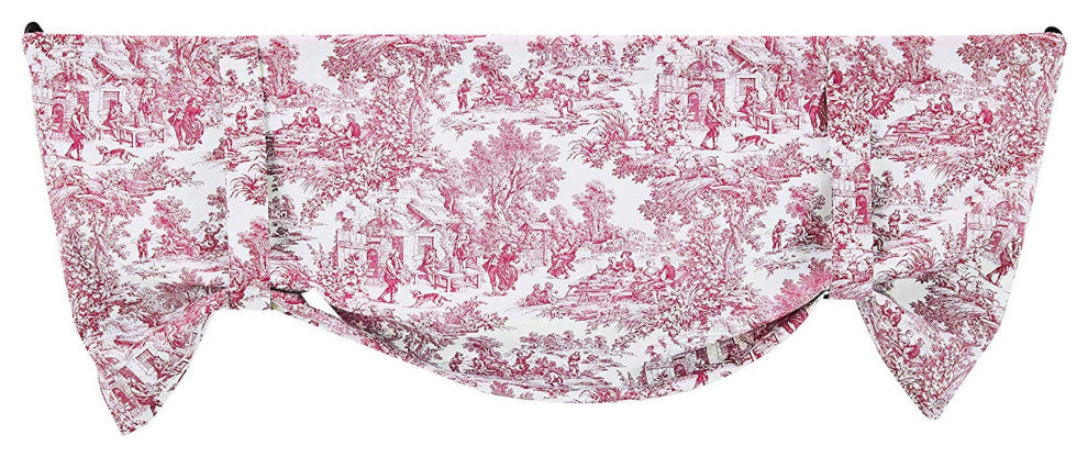 Ellis Curtain Victoria Park Toile 60"x24" Tie-Up Valence, Blue, Red