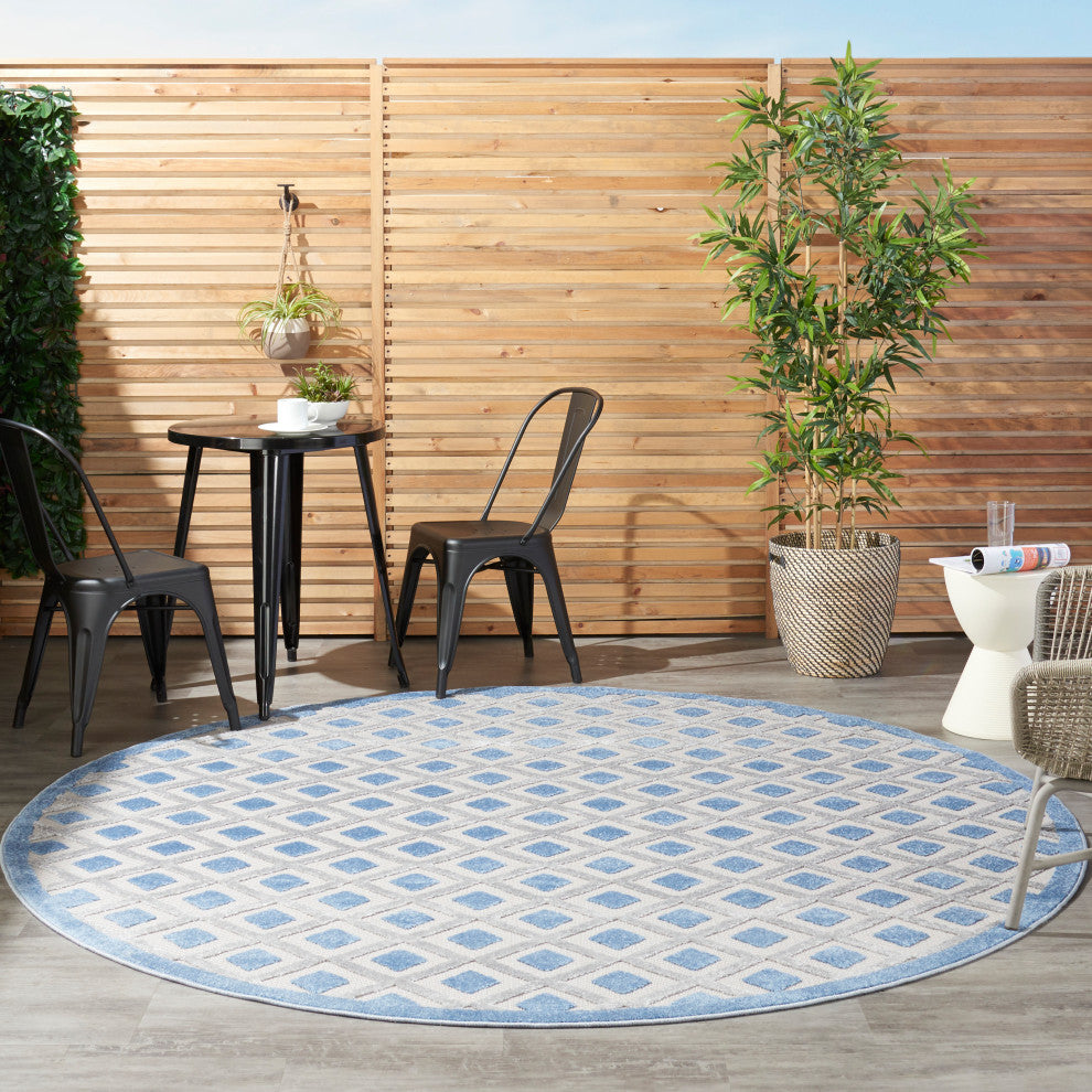 Nourison Aloha 7'10" Round Blue/Grey Modern Area Rug