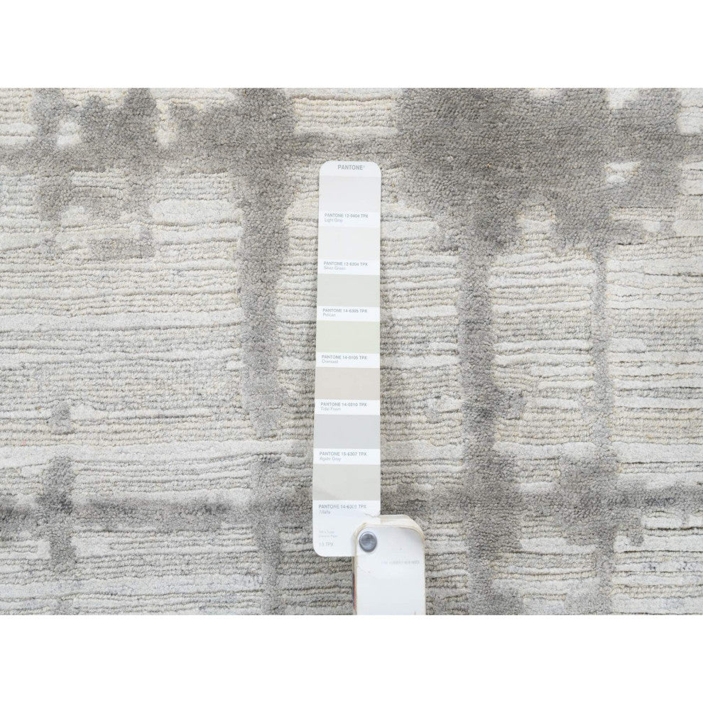 Ivory Hand Spun Undyed Natural Wool Modern Hand Knotted Mat Rug, 2'0"x3'1"
