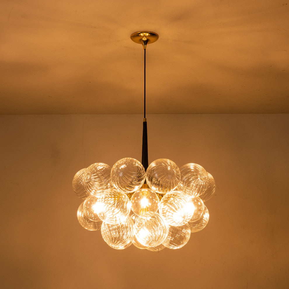 Contemporary 6-Light Twisted Clear Glass Globe Chandelier, Black/Gold