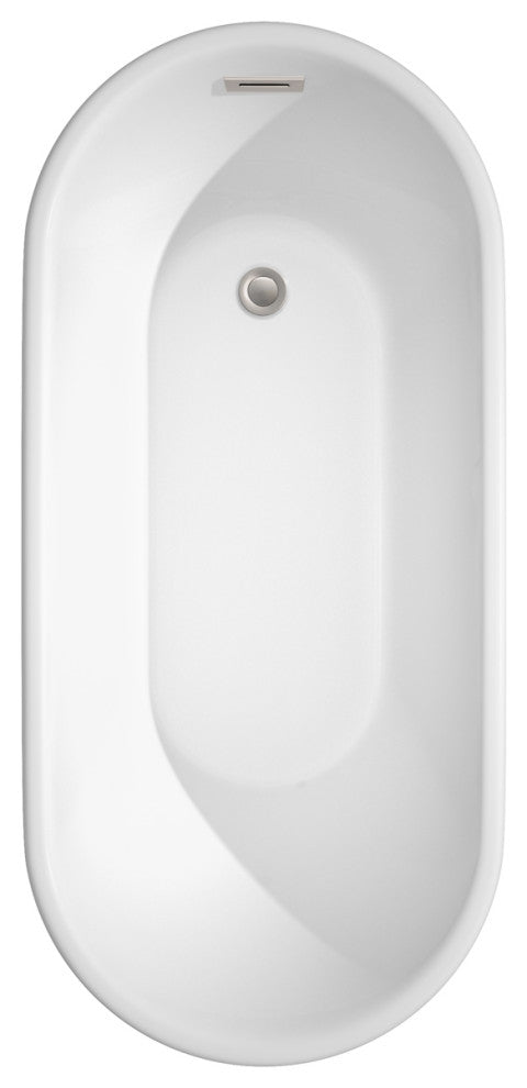 Ursula 59" Freestanding White Bathtub, Brushed Nickel Tub Filler & Trim