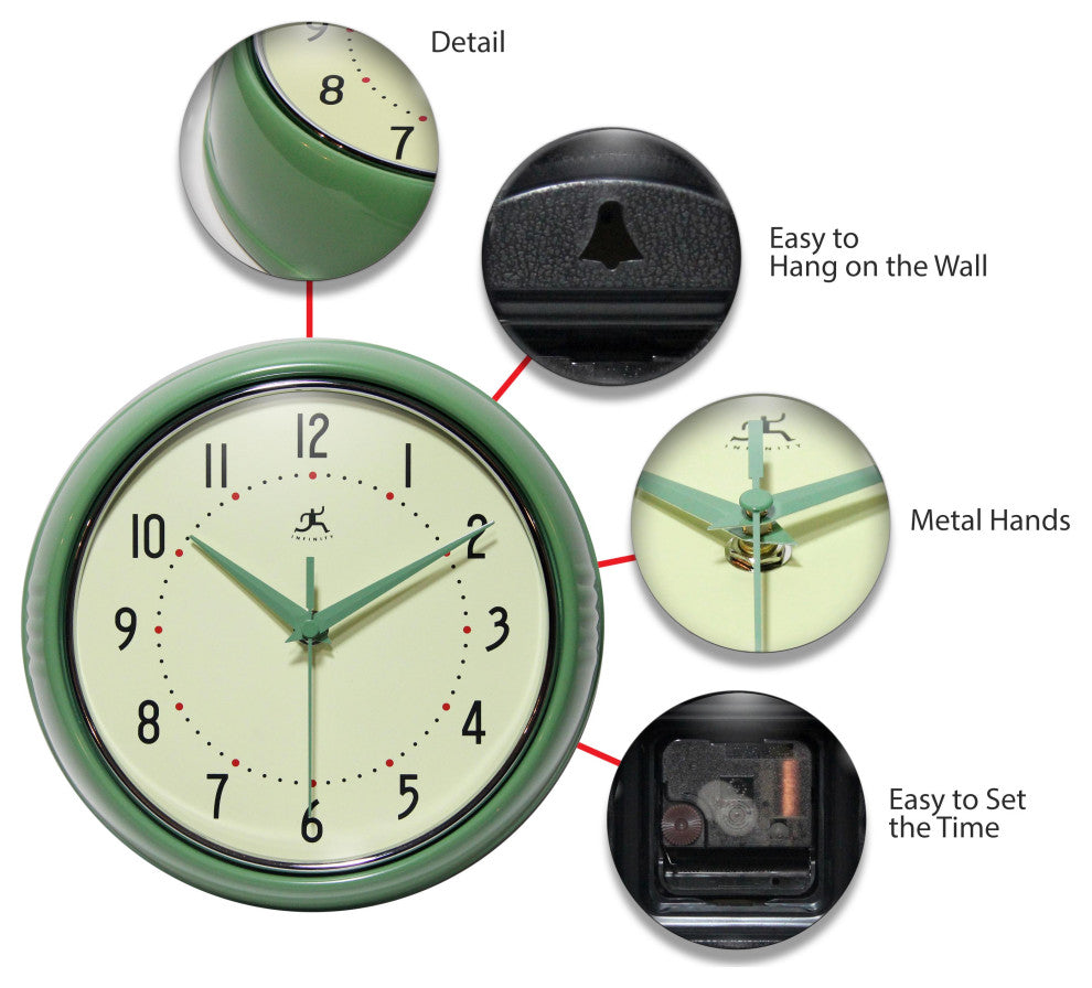 Infinity Instruments Retro Kitchen Vintage 50s Wall Clock, Green