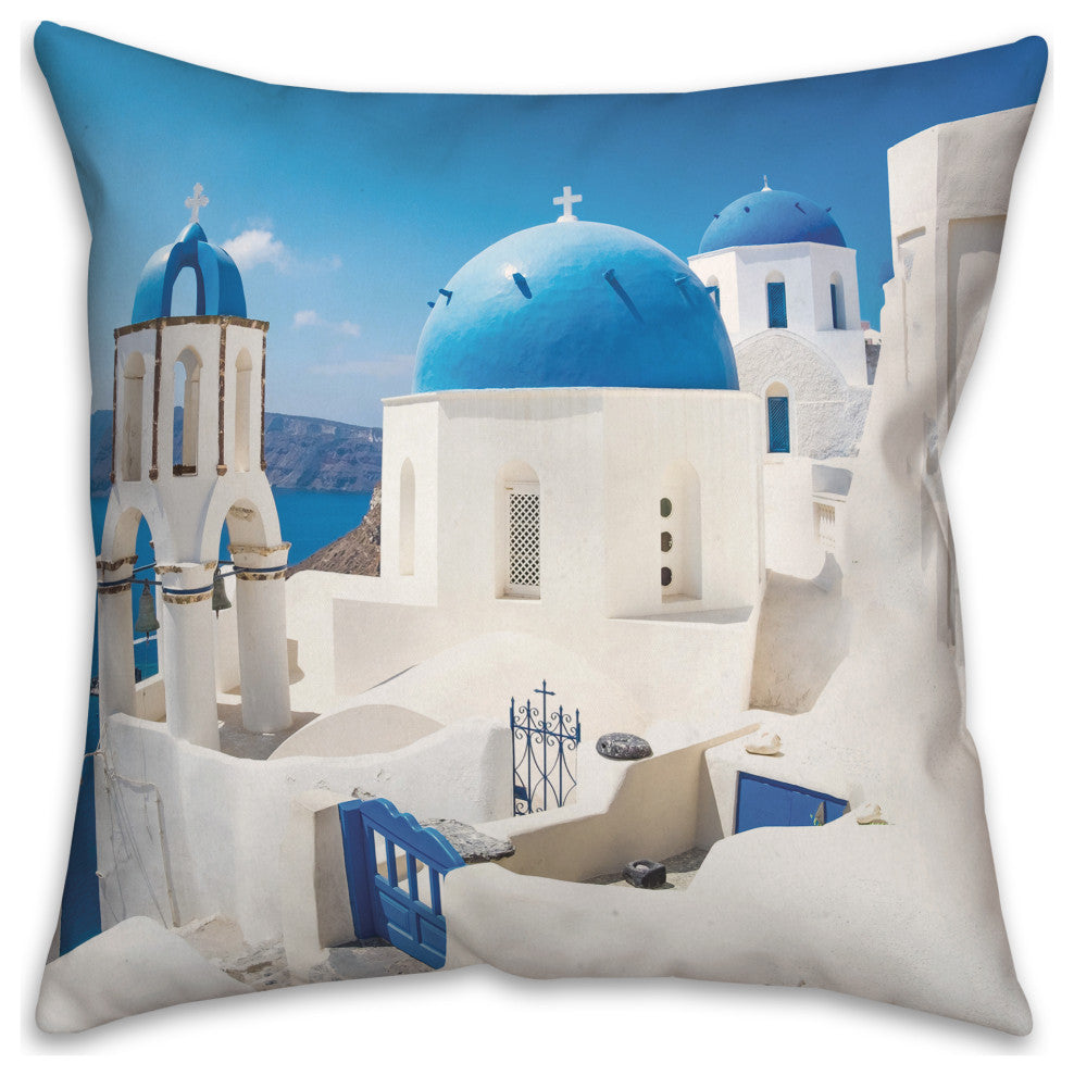 Santorini Buildings 3 20x20 Spun Poly Pillow