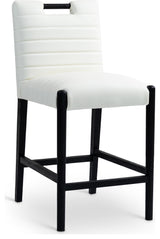 Aimee Upholstered Counter Stool, Cream, Vegan Leather, Black Finish