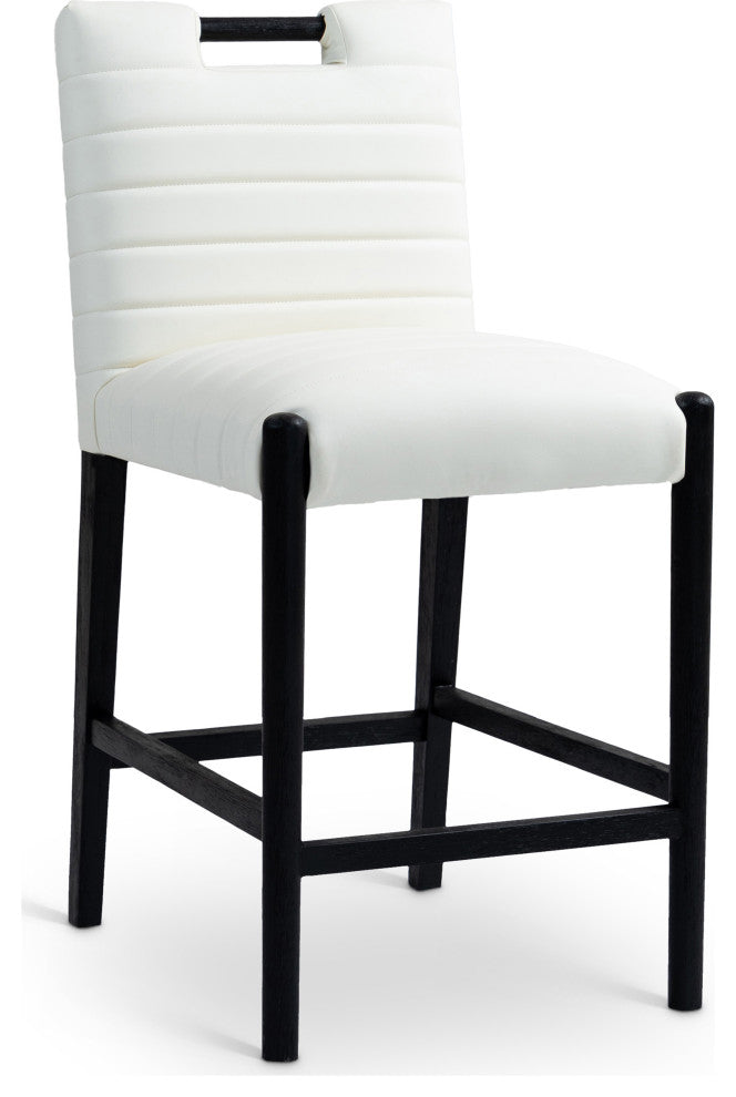 Aimee Upholstered Counter Stool, Cream, Vegan Leather, Black Finish