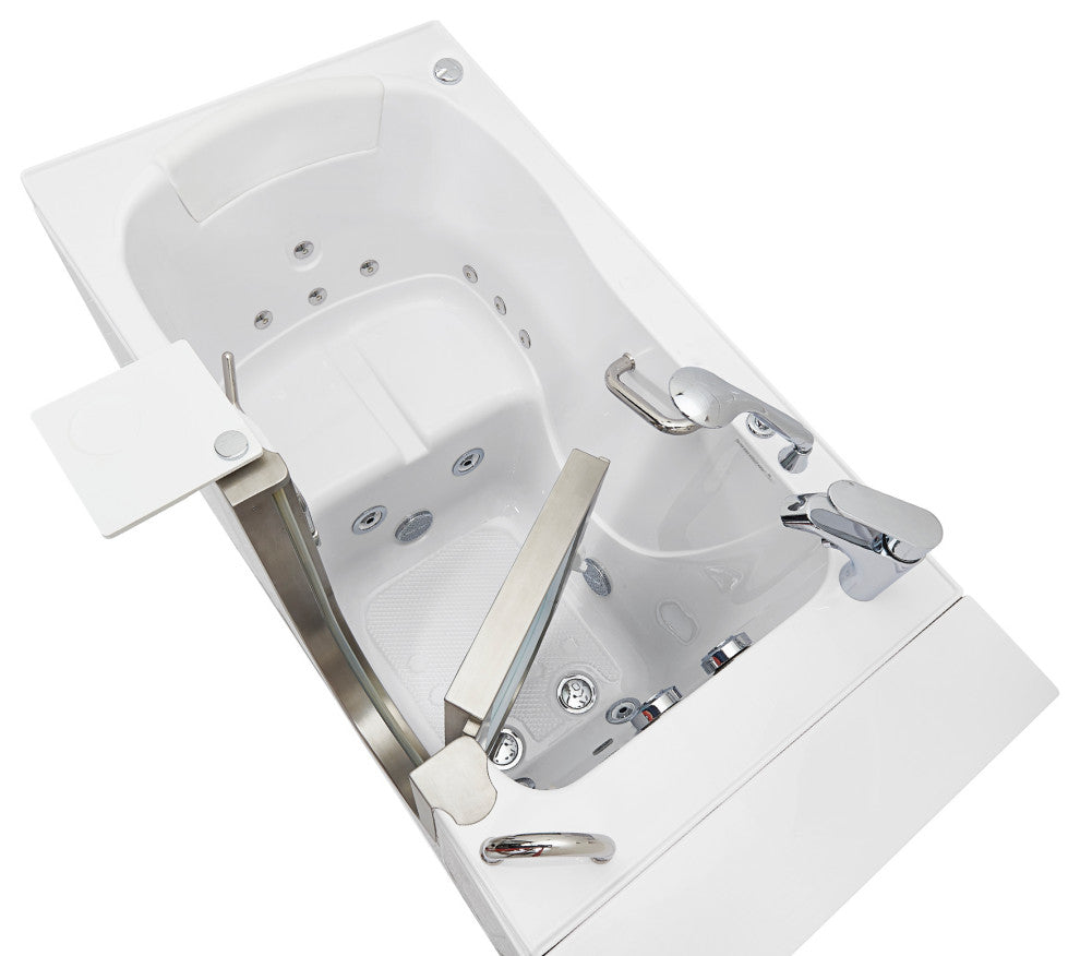 Ella Elite 32"x52" Acrylic Massage Walk-In Bathtub Inward Swing Door, Dual Drain