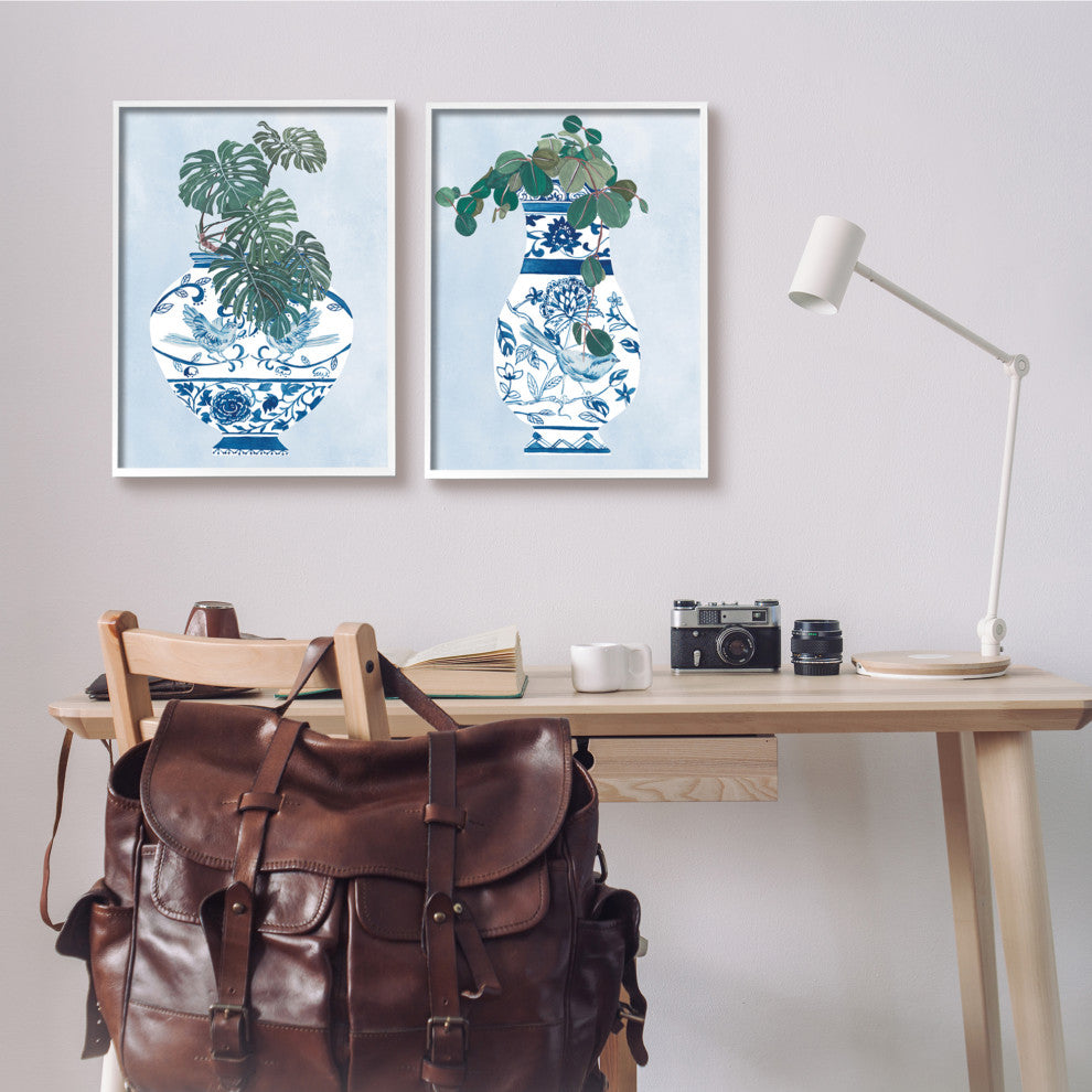 Elegant Indoor Plant Still Life Ornate Blue Vases,16 x 20