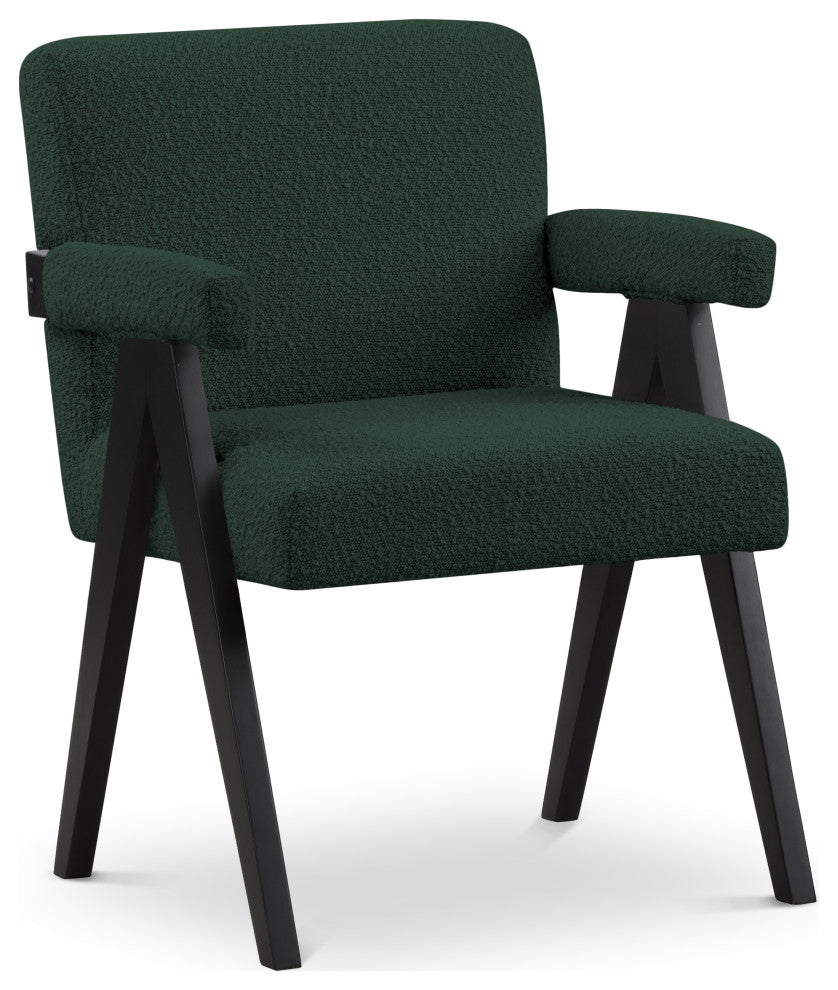 Woodloch Boucle Fabric Upholstered Accent Chair, Green, Black Finish