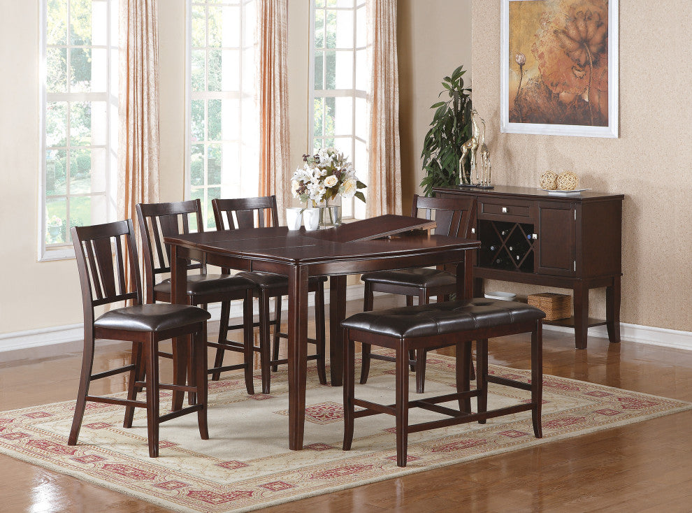 Upholstered Counter Height Bench, Dark Brown