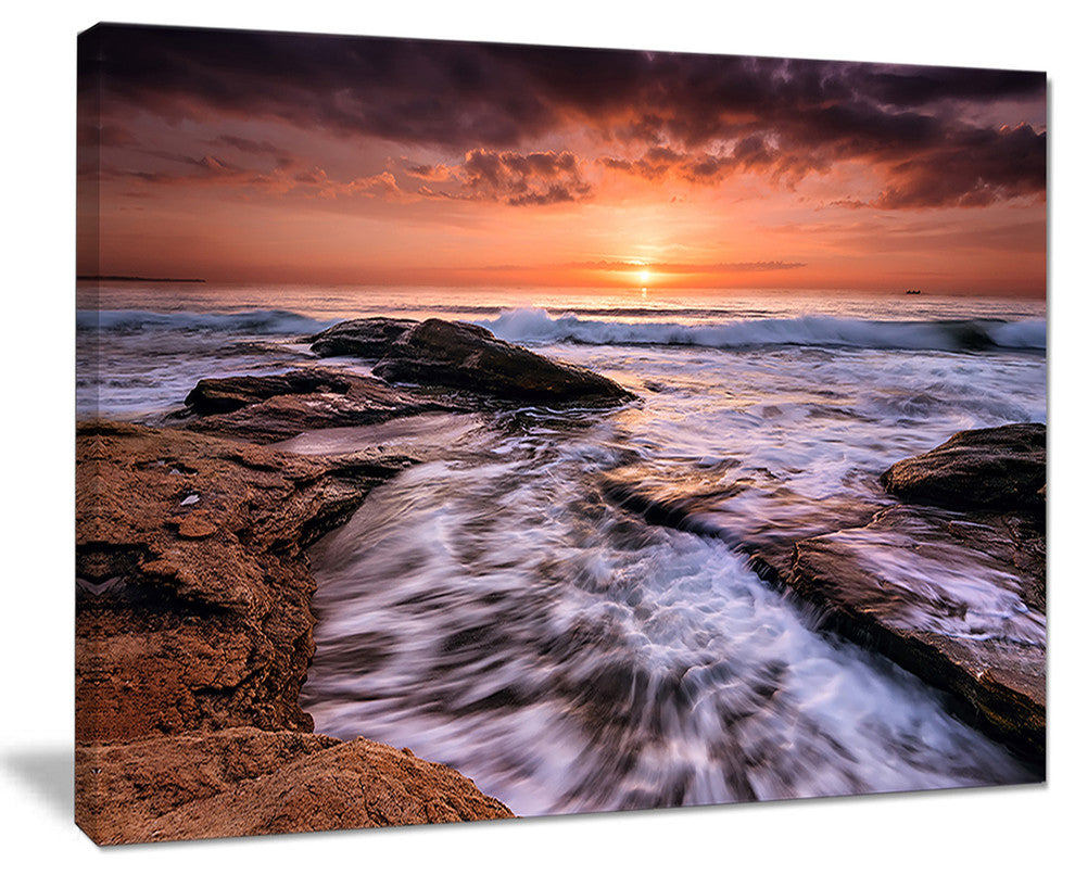 "Waves Hitting Rocky Beach Burgas Bay" Seascape Wall Art, 40"x30"