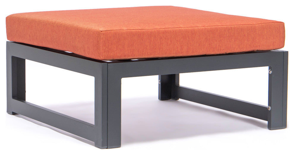 LeisureMod Chelsea 6-Piece Patio Ottoman Sectional Black Aluminum, Orange