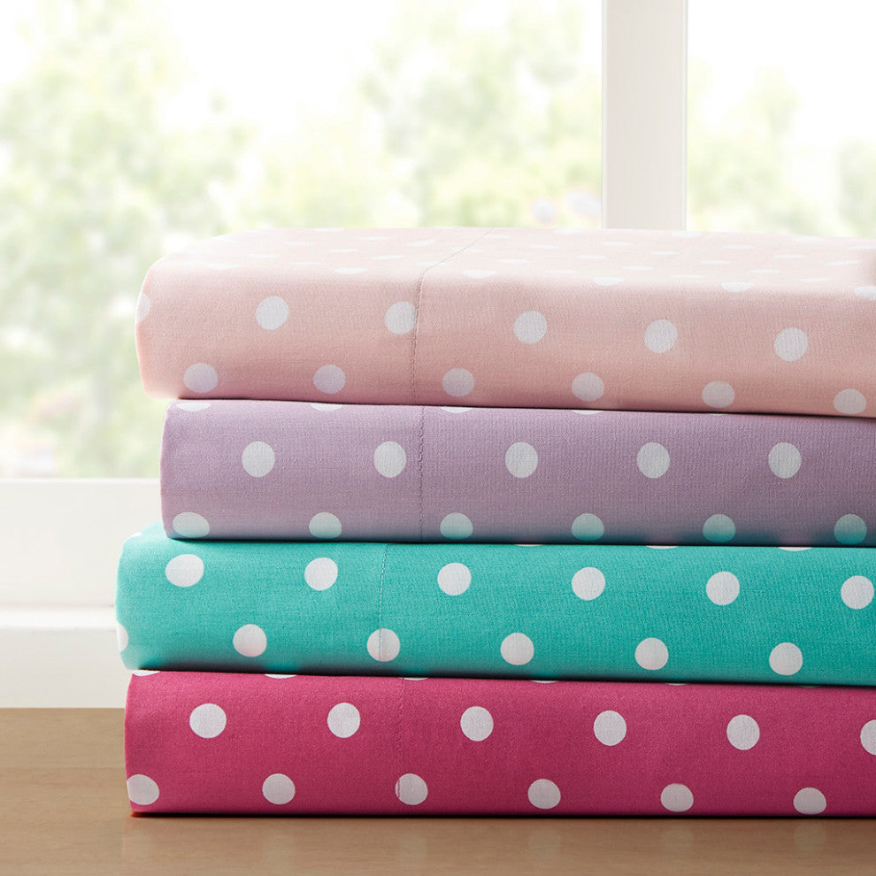 Mi Zone Polka Dot Printed 100% Cotton Sheet Set, Purple