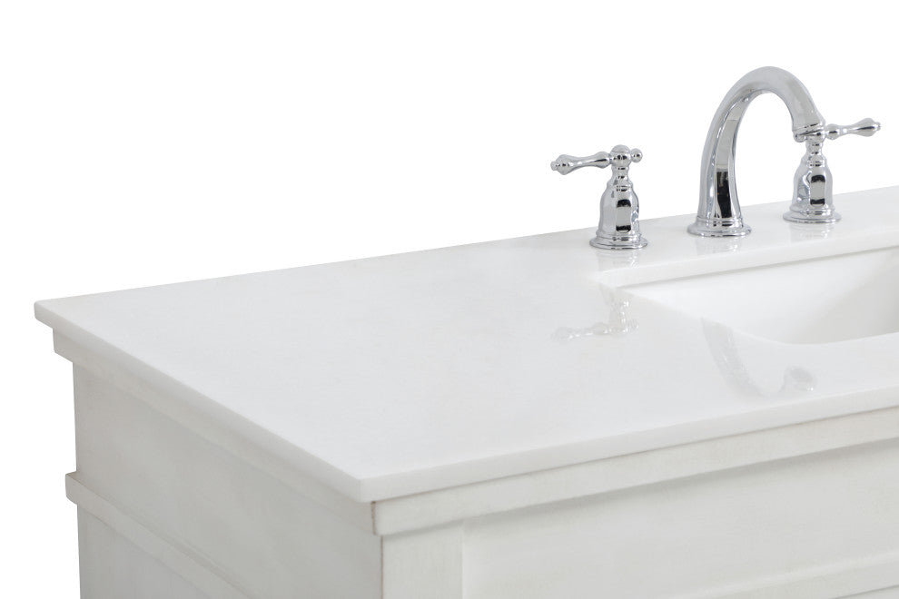 48" Single Bathroom Vanity, Antique White With Ivory White Engineered Marble