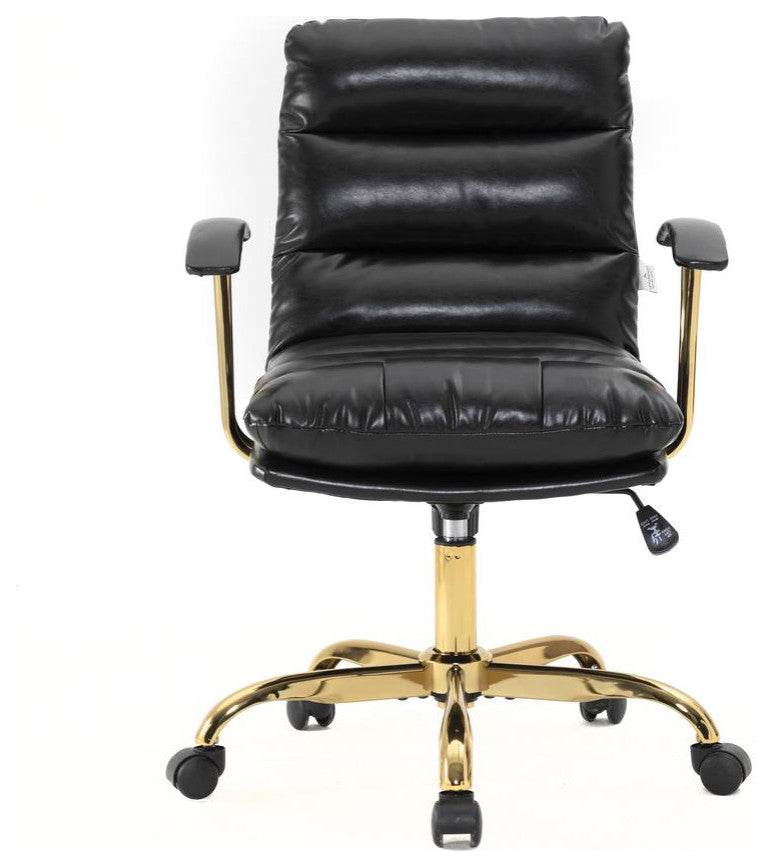 LeisureMod RO19BL Regina Modern Black Executive Leather Office Chair