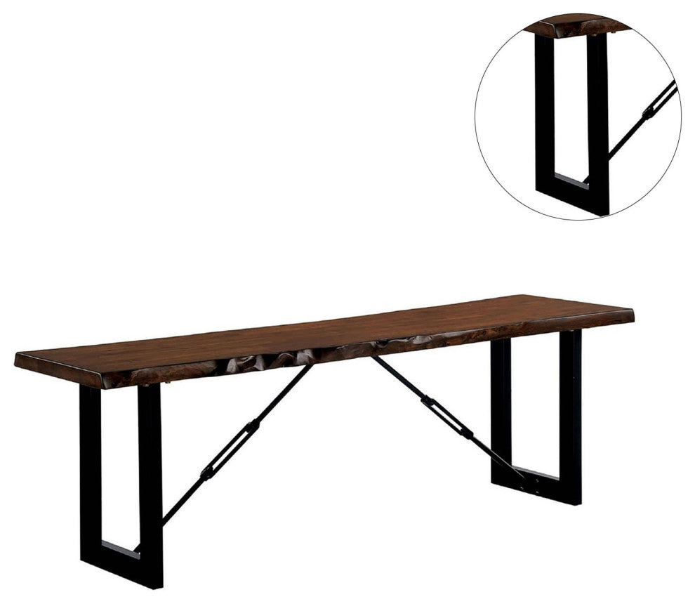 Metal Bench, Walnut Finish