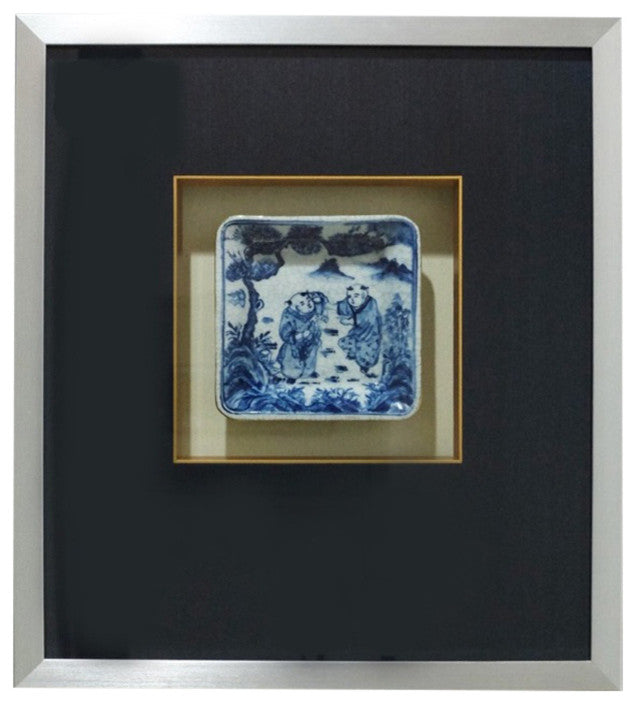 Framed Children's Plate, Blue and White