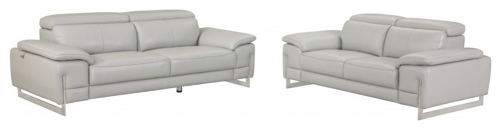 2-Piece Indoor Light Gray Italian Leather Five Person Seating Set