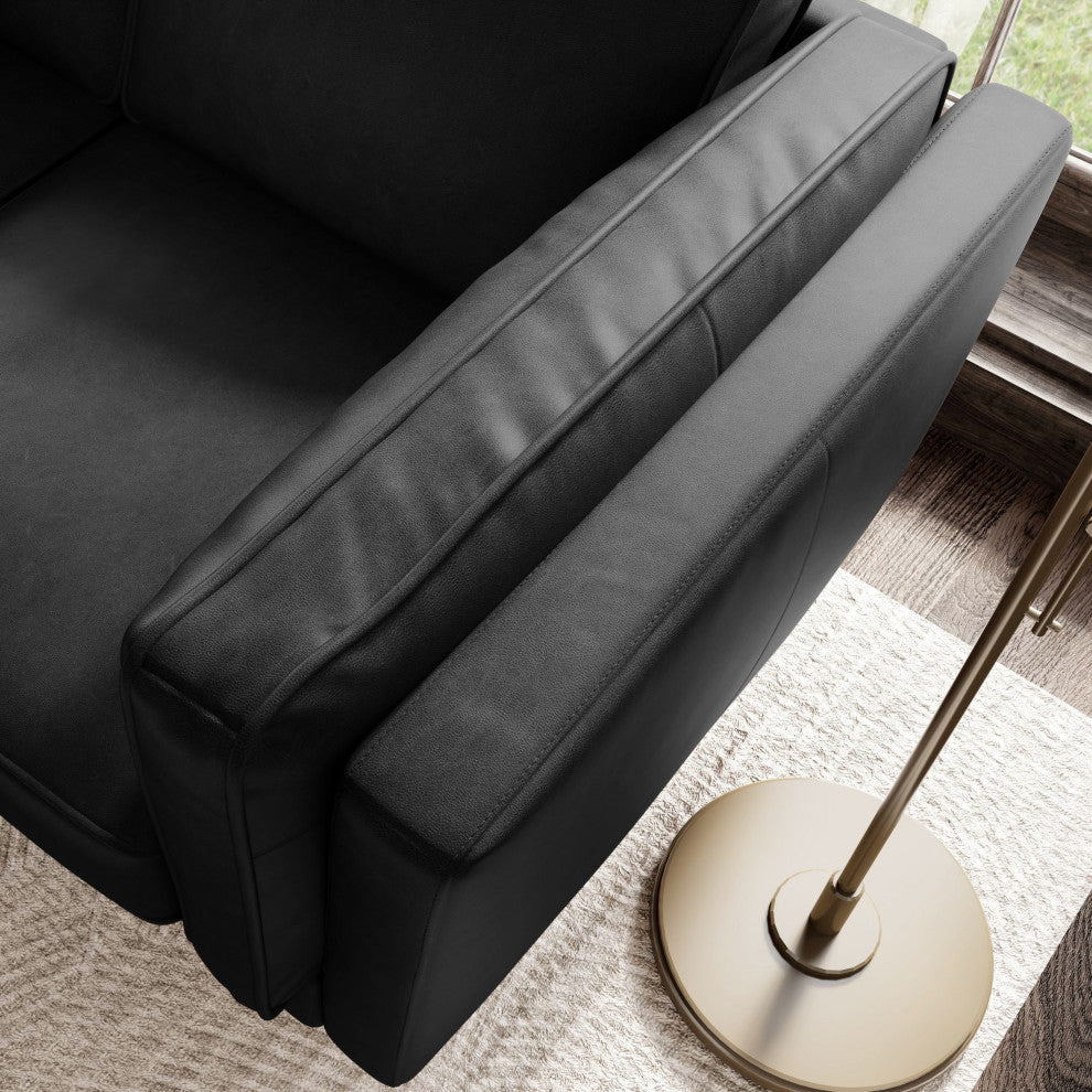 Valencia Artisan Modern Top Grain Nappa 11000 Leather Three Seats Sofa, Black