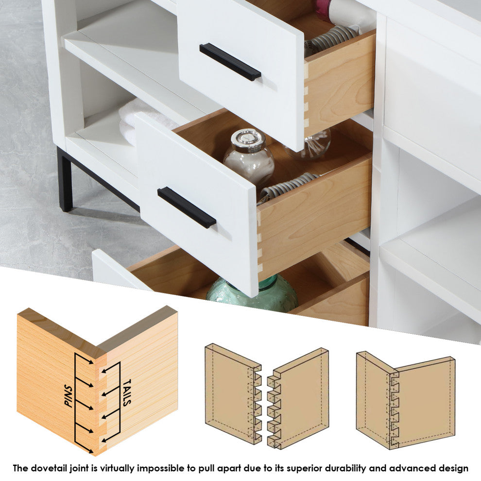 Kesia White Bathroom Vanity Set, 72", With Mirror