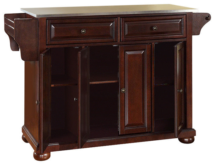 Alexandria Stainless Steel Top Kitchen Island, Vintage Mahogany Finish