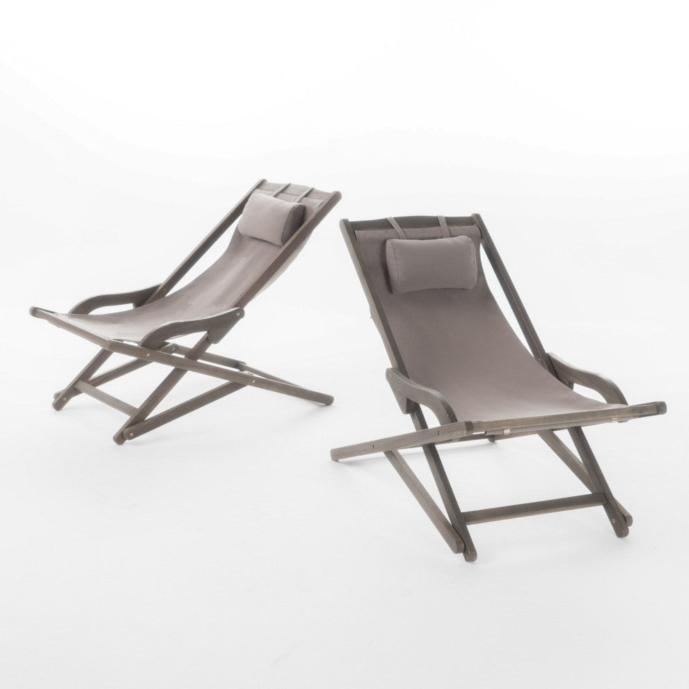 GDF Studio Northland Outdoor Wood and Canvas Sling Chairs, Set of 2, Taupe