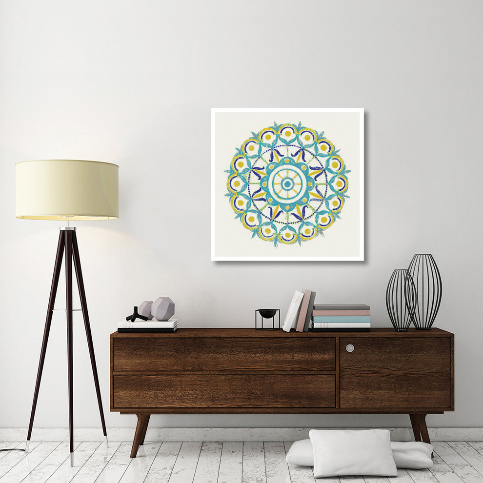 "Lakai Circle V Blue and Yellow" Digital Paper Print by Kathrine Lovell, 38"x38"