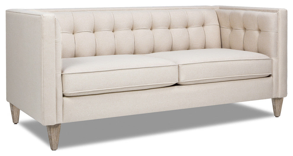 James 74" Modern Tufted Tuxedo Sofa, Sky Neutral Beige Polyester