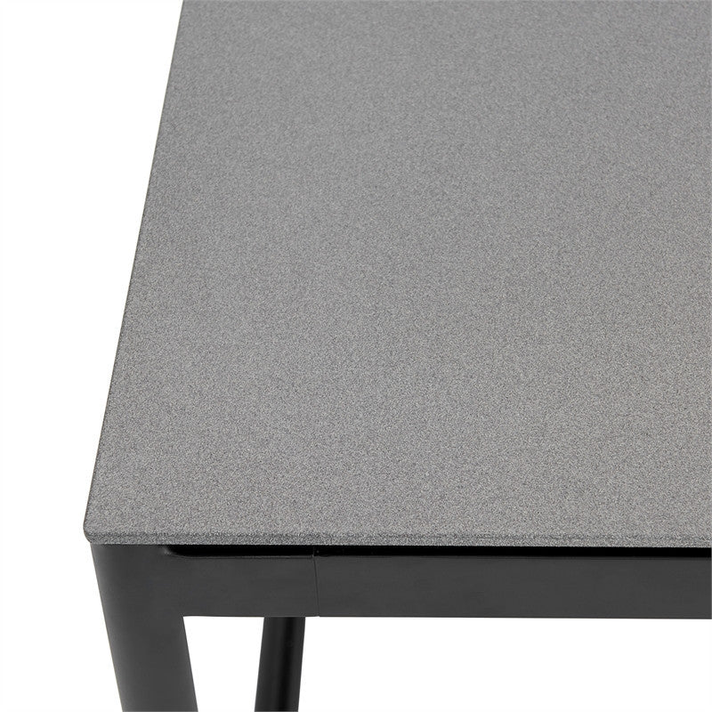 Crown Black Aluminum and Teak Outdoor Dining Table With Stone Top