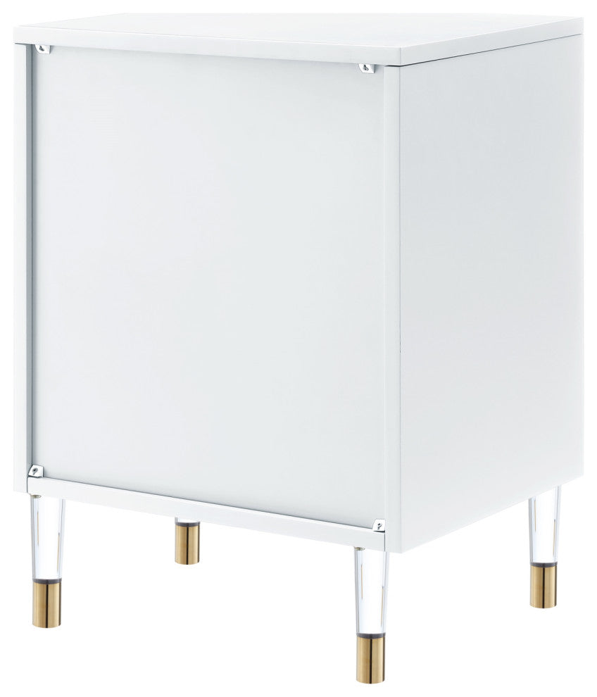 Nicole Miller Anatolio Nightstand High Gloss Acrylic Knob and Legs, White