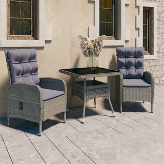vidaXL Patio Dining Set 3 Piece Poly Rattan and Glass Gray Garden Furniture