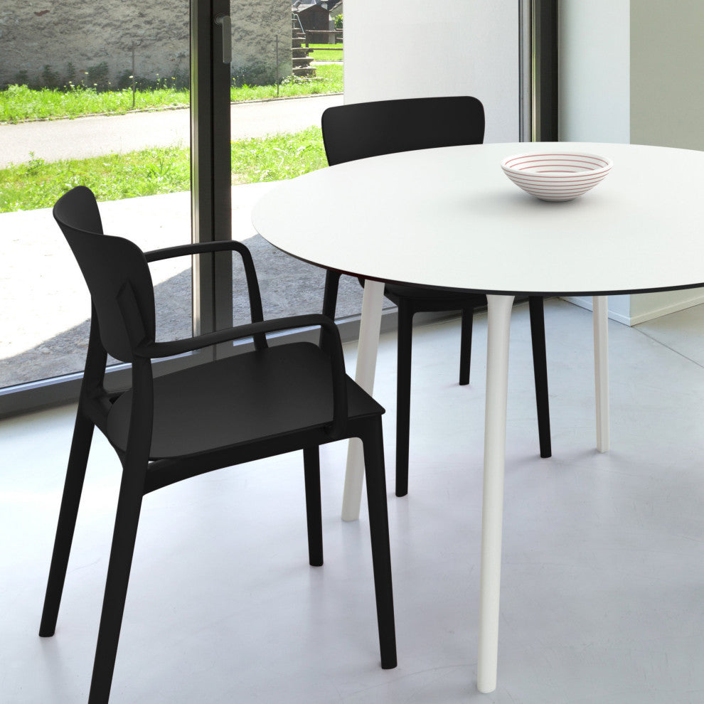 Lisa Round Dining Set With 47" White Table and Black Armcairs