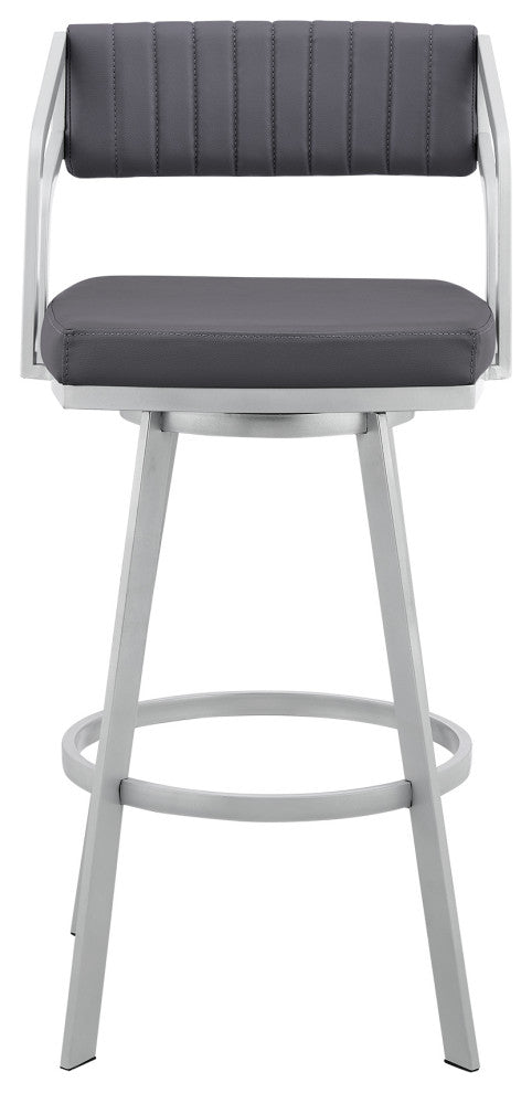 Capri 30" Swivel Slate Grey Faux Leather and Silver Metal Bar Stool
