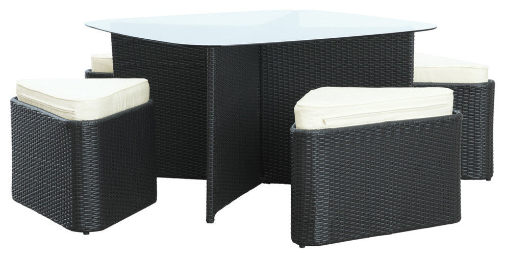 Modern Contemporary Outdoor Patio Rattan and Wicker Dining Set White