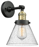 1-Light Large Cone 8" Sconce, Black Antique Brass, Glass: Seedy