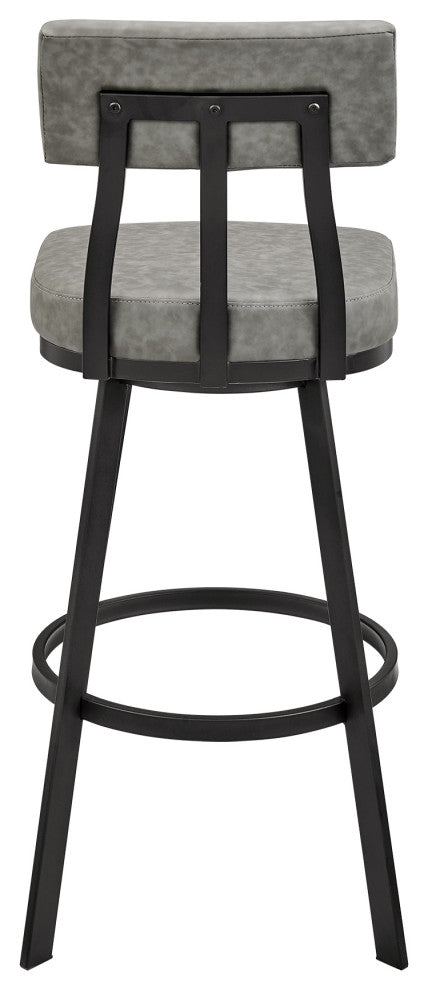 Jinab Swivel Bar Stool in Black Metal with Grey Faux Leather