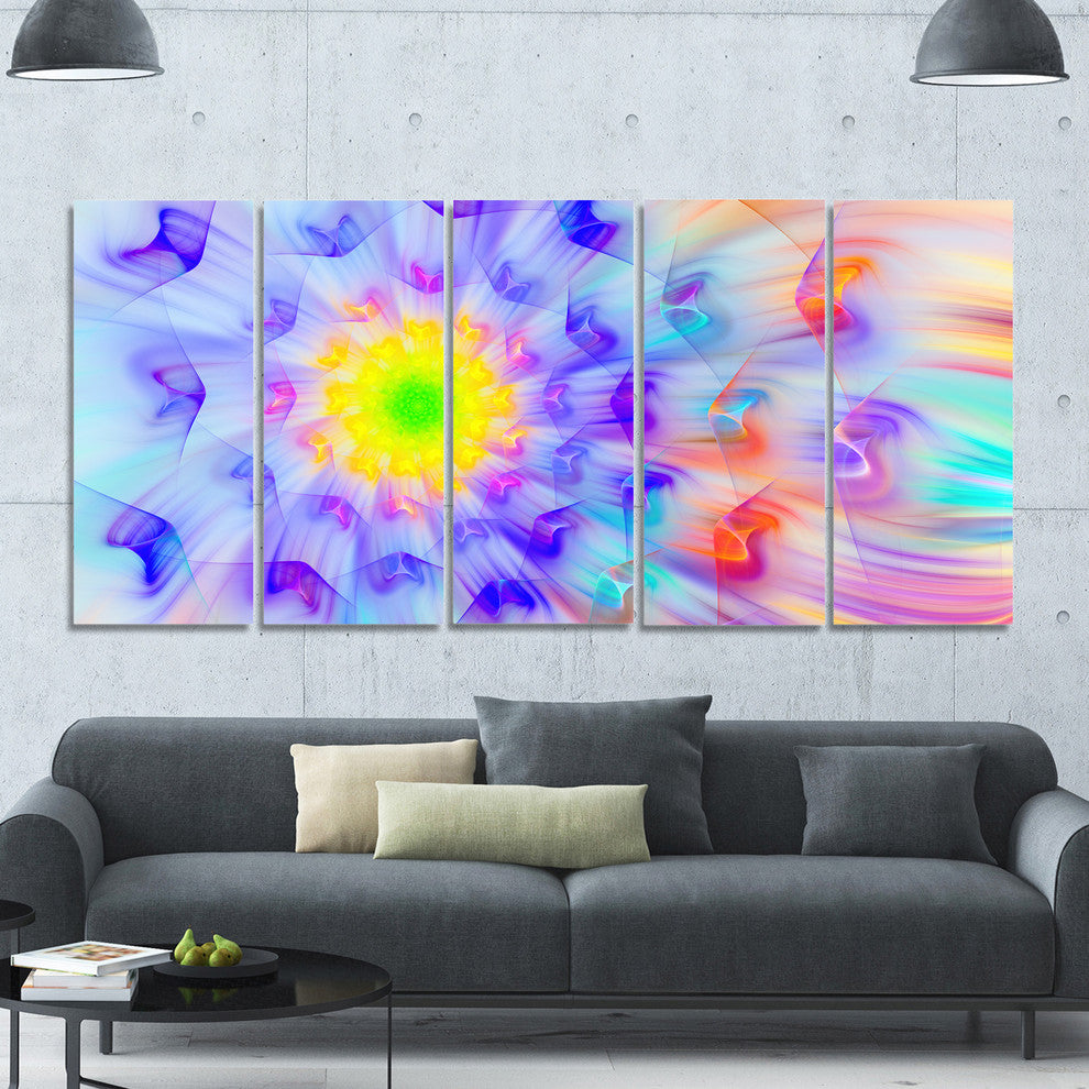 Large Yellow Alien Fractal Flower, Floral Canvas Art Print, 60"x28", 5 Panels
