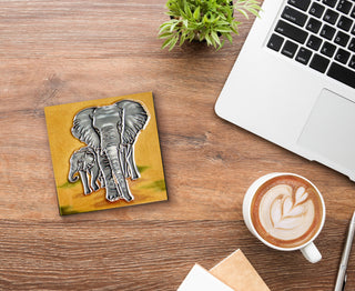 4x4" Elephant With Baby Art Tile Ceramic Drink Holder Coaster