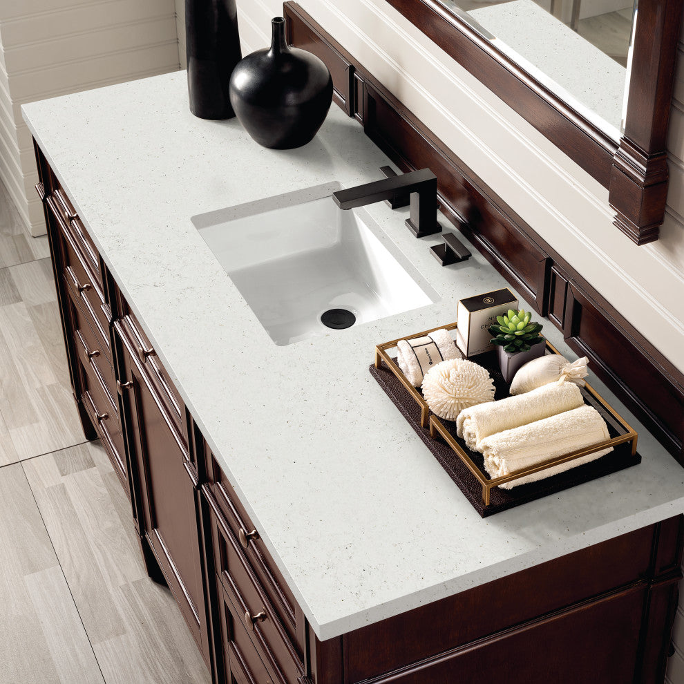 Brittany 60" Single Vanity, Burnished Mahogany, Lime Delight Quartz