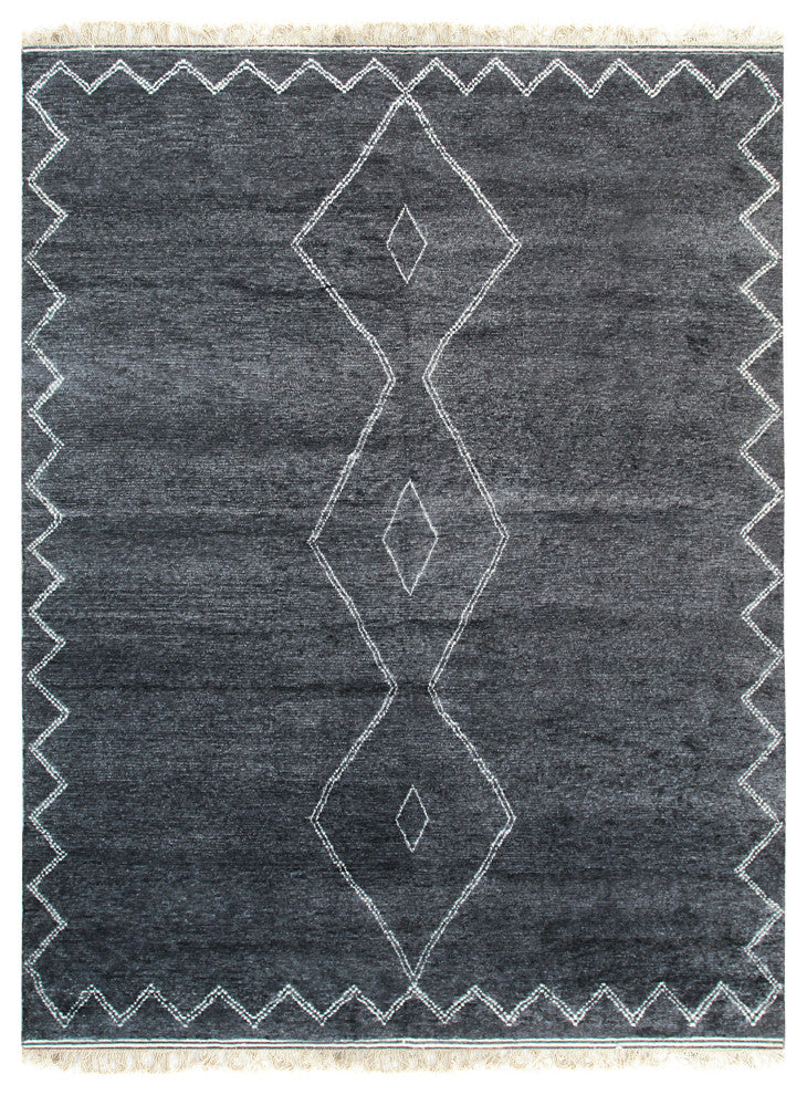 EORC Charcoal Hand Knotted Wool Moroccan Berber Moroccan Rug 8'x10'