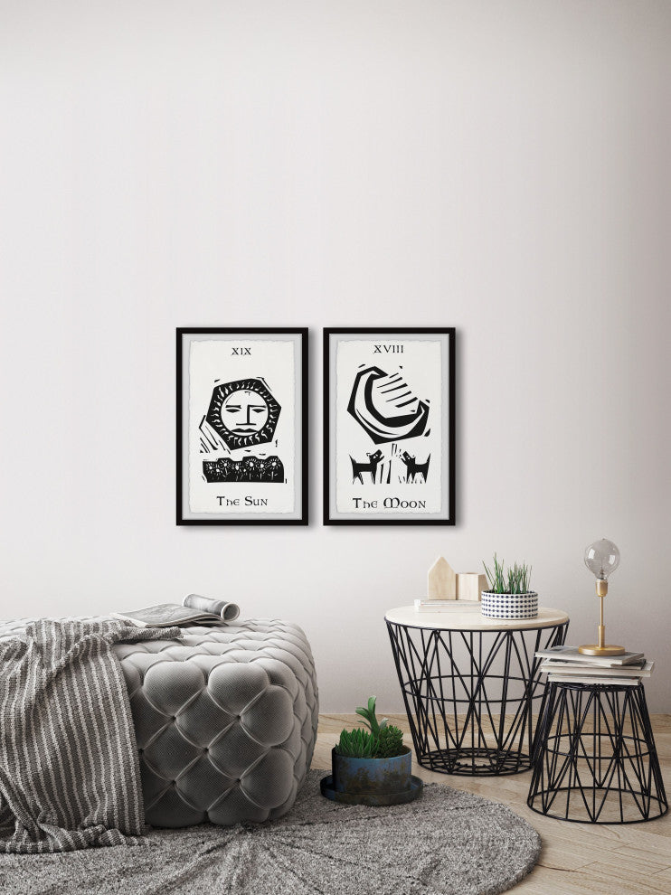 Sun and Moon Tarot Diptych, 2-Piece Set, 12x18 Panels