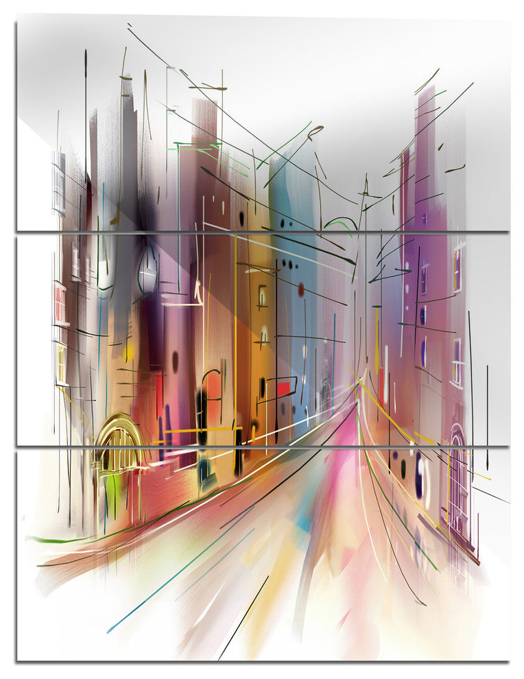 "Road in City Illustration Art" Metal Wall Art, 3 Panels, 28"x36"