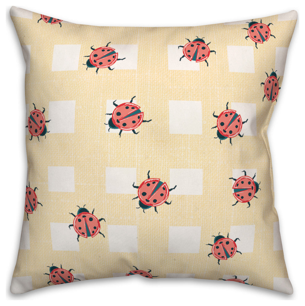 Ladybug Plaid Yellow 2 16x16 Spun Poly Pillow