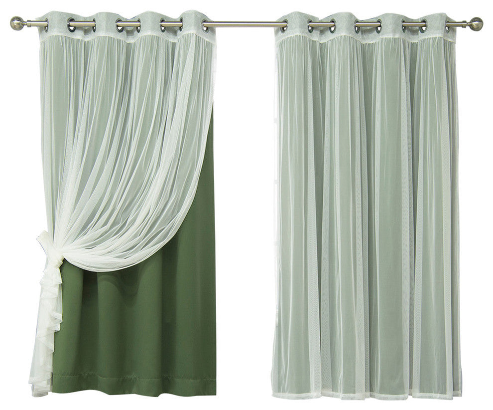 Tulle and Silver Grommet Blackout Mix and Match Curtains, Moss, 63"