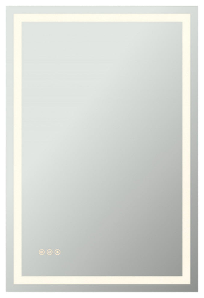 Rectangular Frameless Dimmable Anti-Fog Wall Mounted LED Bathroom Vanity Mirror, 24" X 36"