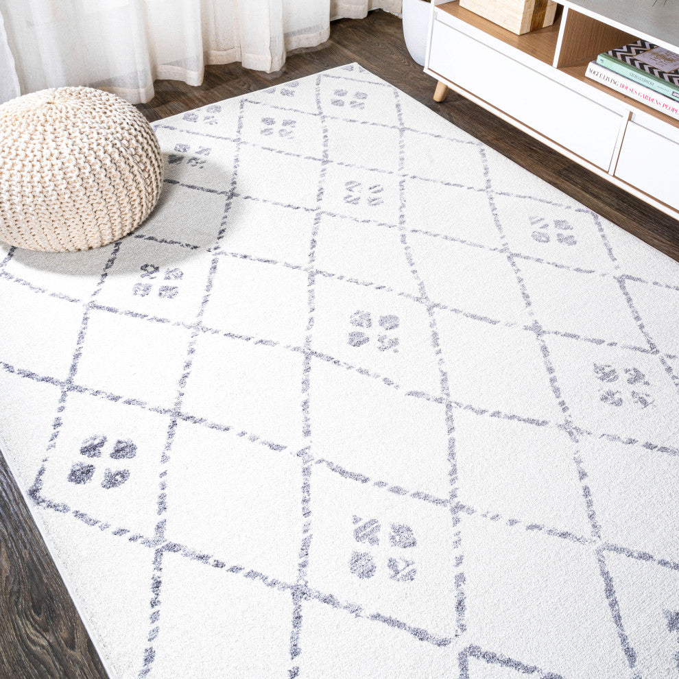 Izil Moroccan Geometric Diamond Ivory/Light Gray 3'x5' Area Rug