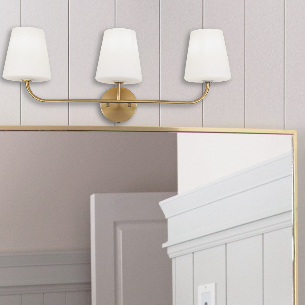 Eleanor Contemporary 3 Light Aged Brass White Metal Vanity