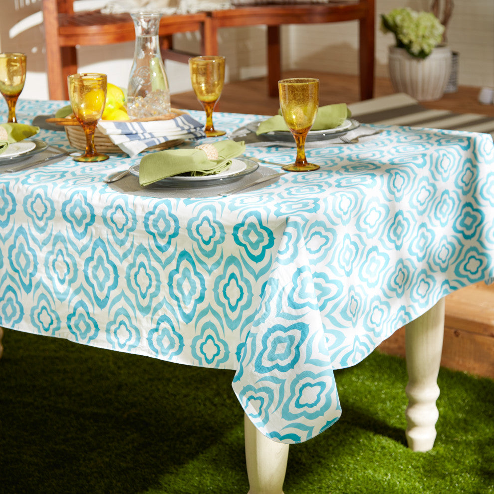 Blue Ikat Vinyl Tablecloth 60x102