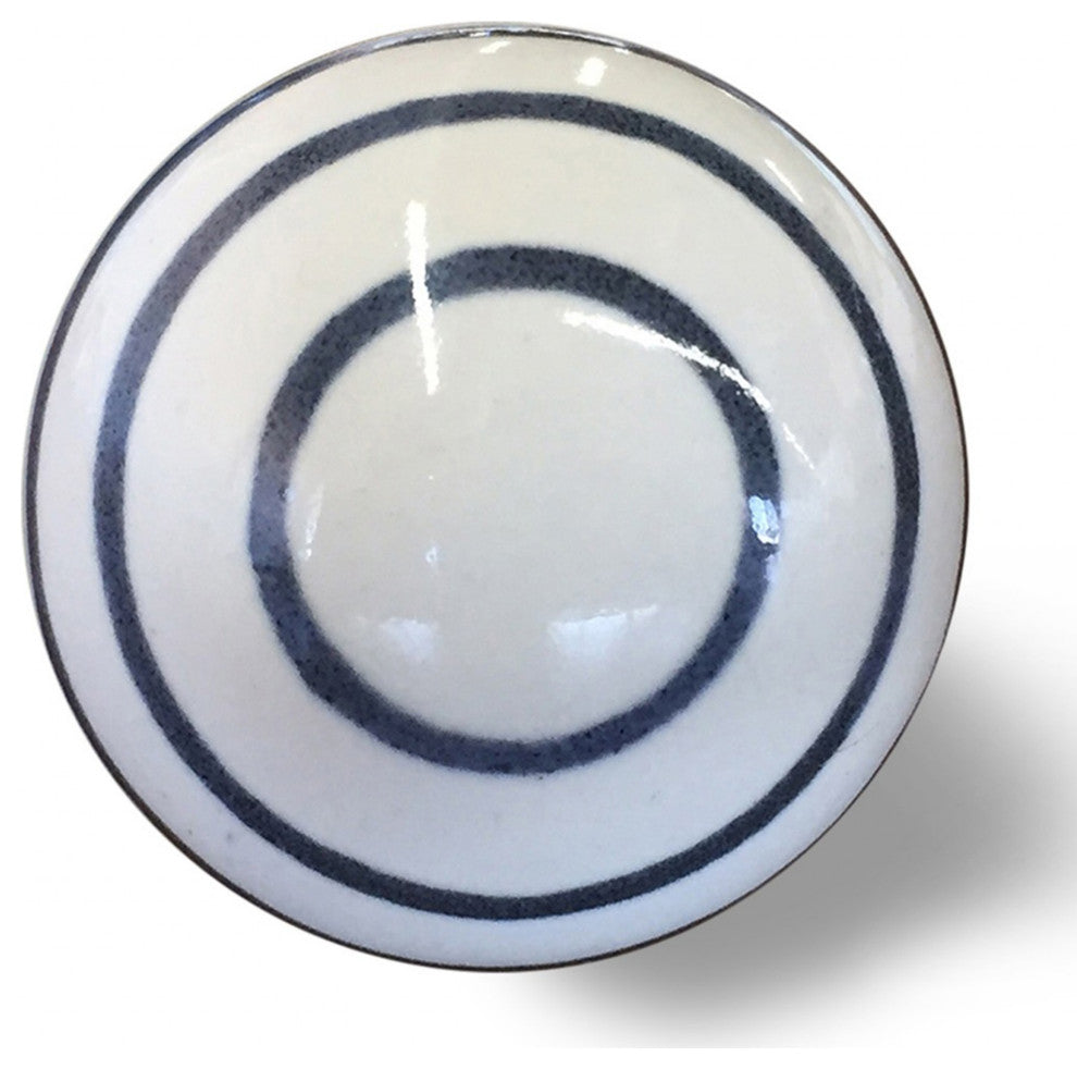 Set of Twelve White and Black Ceramic Drawer Pull Knobs