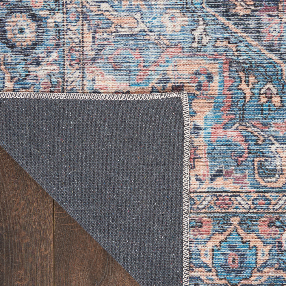 Nicole Curtis Machine Washable Floral Light Blue Multicolor Area Rug, Light Blue Multi, 4' X 6'
