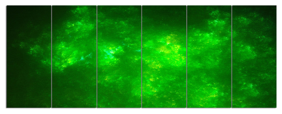 Bright Green Fractal Sky with Stars, Abstract Canvas Print, 70"x28", 6 Panels